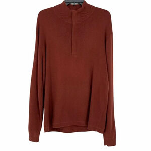 Royal Robbins Sweater Men's Sz L Red Knit Mock Neck 1/4 Zip Stretch Long Sleeves